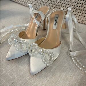 Ivory Satin Heels with Crystal Embellishments